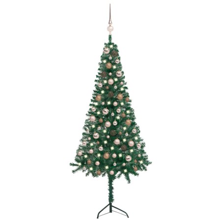 Künstlicher Eck-Weihnachtsbaum LEDs & Kugeln Grün 150 cm PVC