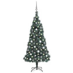 Künstlicher Weihnachtsbaum LEDs & Kugeln Grün 150 cm PVC & PE
