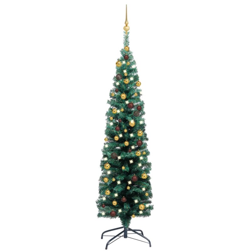 Künstlicher Weihnachtsbaum Schlank mit LEDs & Kugeln Grün 150cm Künstlicher Weihnachtsbaum Schlank mit LEDs & Kugeln Grün 150cm