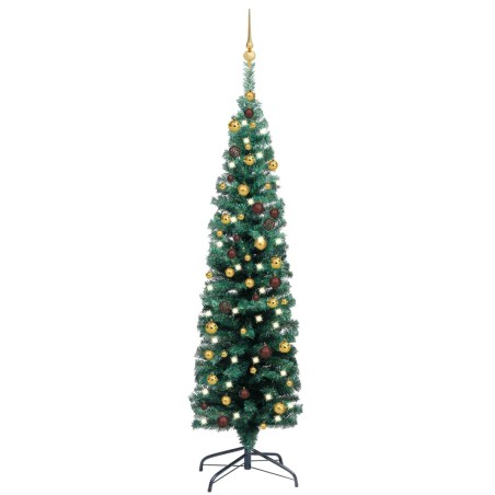Künstlicher Weihnachtsbaum Schlank mit LEDs & Kugeln Grün 150cm