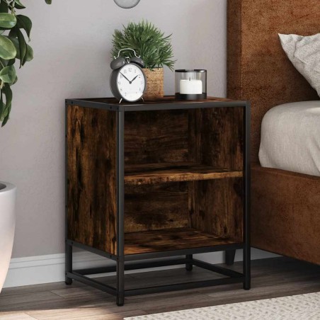 vidaXL Nachttische 2 Stk. Räuchereiche 40x31x50cm Holzwerkstoff Metall