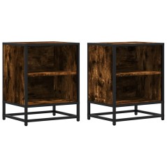 vidaXL Nachttische 2 Stk. Räuchereiche 40x31x50cm Holzwerkstoff Metall