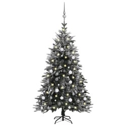 Künstlicher Weihnachtsbaum Schnee LEDs & Kugeln 150 cm PVC & PE
