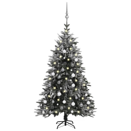 Künstlicher Weihnachtsbaum Schnee LEDs & Kugeln 150 cm PVC & PE