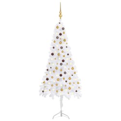 Künstlicher Eck-Weihnachtsbaum LEDs & Kugeln Weiß 240 cm PVC