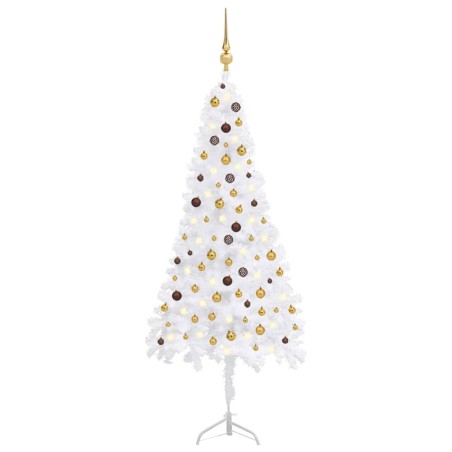 Künstlicher Eck-Weihnachtsbaum LEDs & Kugeln Weiß 240 cm PVC