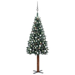 Weihnachtsbaum Schlank mit LEDs & Kugeln Grün 180 cm
