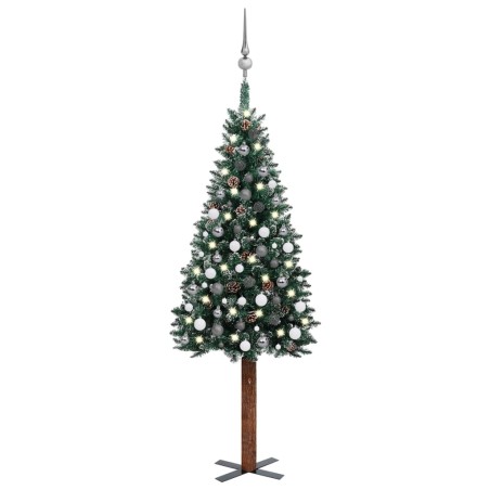 Weihnachtsbaum Schlank mit LEDs & Kugeln Grün 180 cm
