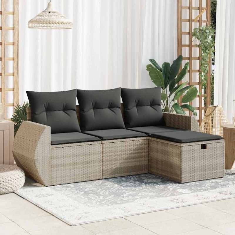 vidaXL 4-tlg. Garten-Sofagarnitur mit Kissen Hellgrau Poly Rattan vidaXL 4-tlg. Garten-Sofagarnitur mit Kissen Hellgrau Poly Rattan