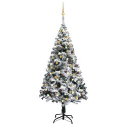 Künstlicher Weihnachtsbaum mit LEDs & Kugeln Grün 180 cm PVC