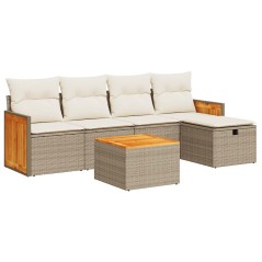 vidaXL 6-tlg. Garten-Sofagarnitur mit Kissen Beige Poly Rattan