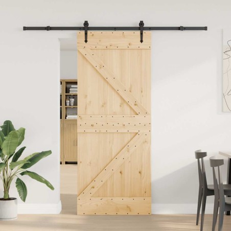 vidaXL Schiebetür mit Beschlag 85x210 cm Massivholz Kiefer