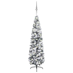 Künstlicher Weihnachtsbaum Schlank mit LEDs & Kugeln Grün 240cm