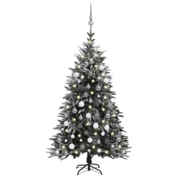 Künstlicher Weihnachtsbaum Schnee LEDs & Kugeln 120 cm PVC & PE