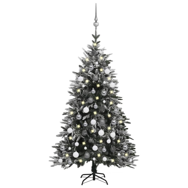 Künstlicher Weihnachtsbaum Schnee LEDs & Kugeln 120 cm PVC & PE Künstlicher Weihnachtsbaum Schnee LEDs & Kugeln 120 cm PVC & PE