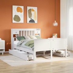 vidaXL Massivholzbett mit Regal ohne Matratze Weiß 140x190 cm Kiefer