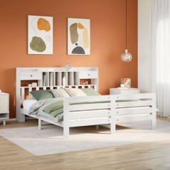 vidaXL Massivholzbett mit Regal ohne Matratze Weiß 180x200 cm Kiefer