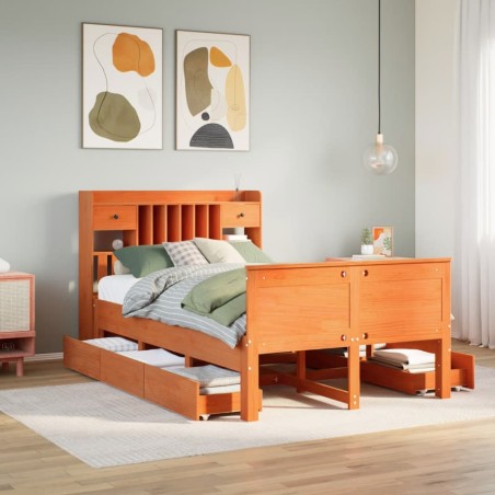 vidaXL Massivholzbett mit Regal ohne Matratze Wachsbraun 120x190 cm