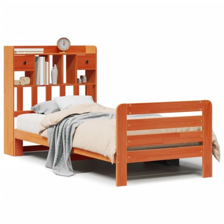 vidaXL Massivholzbett mit Regal ohne Matratze Wachsbraun 100x200 cm