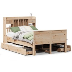 vidaXL Massivholzbett mit Regal ohne Matratze 135x190 cm Kiefernholz