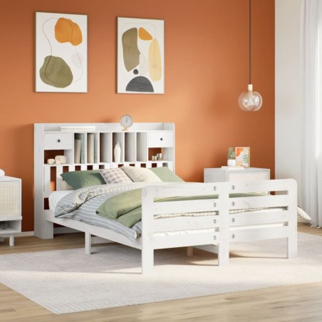 vidaXL Massivholzbett mit Regal ohne Matratze Weiß 150x200 cm Kiefer