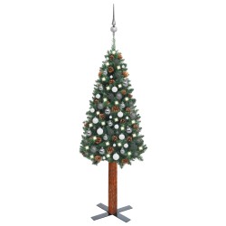 Weihnachtsbaum Schlank mit LEDs & Kugeln Grün 150 cm PVC