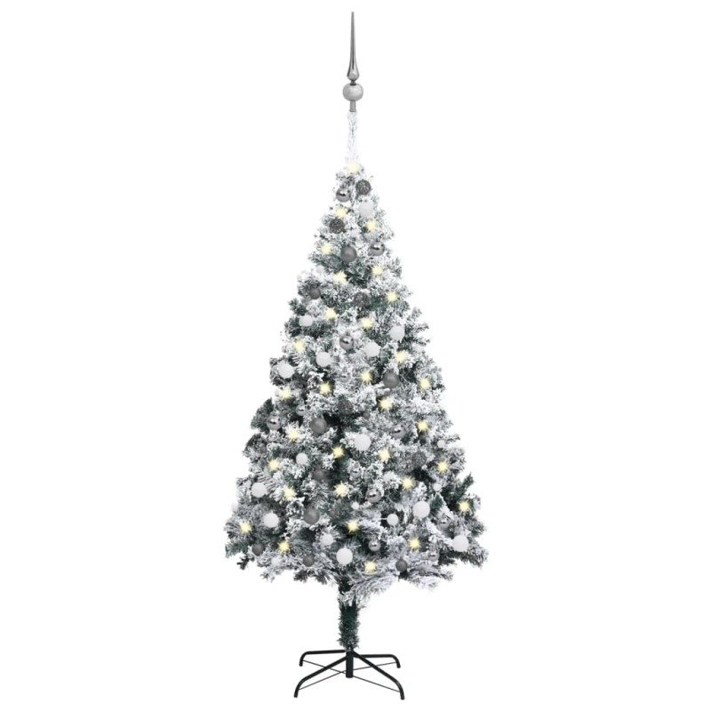Künstlicher Weihnachtsbaum mit LEDs & Kugeln Grün 210 cm PVC Künstlicher Weihnachtsbaum mit LEDs & Kugeln Grün 210 cm PVC