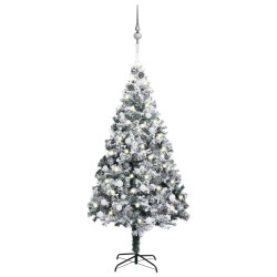 Künstlicher Weihnachtsbaum mit LEDs & Kugeln Grün 180 cm PVC