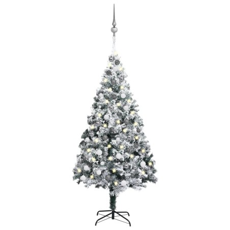 Künstlicher Weihnachtsbaum mit LEDs & Kugeln Grün 180 cm PVC