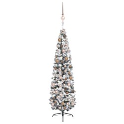 Künstlicher Weihnachtsbaum Schlank mit LEDs & Kugeln Grün 210cm