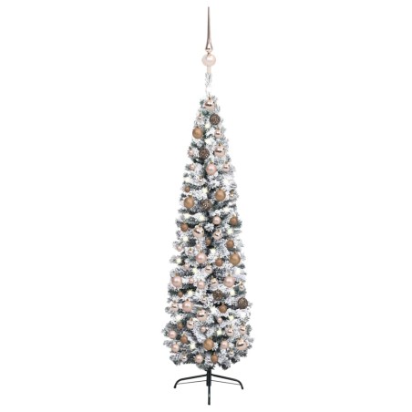 Künstlicher Weihnachtsbaum Schlank mit LEDs & Kugeln Grün 210cm