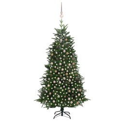 Künstlicher Weihnachtsbaum mit LEDs & Kugeln Grün 240 cm PVC PE