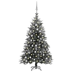 Künstlicher Weihnachtsbaum Schnee LEDs & Kugeln 210 cm PVC & PE