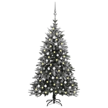 Künstlicher Weihnachtsbaum Schnee LEDs & Kugeln 210 cm PVC & PE