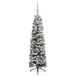 Künstlicher Weihnachtsbaum Schlank mit LEDs & Kugeln Grün 240cm
