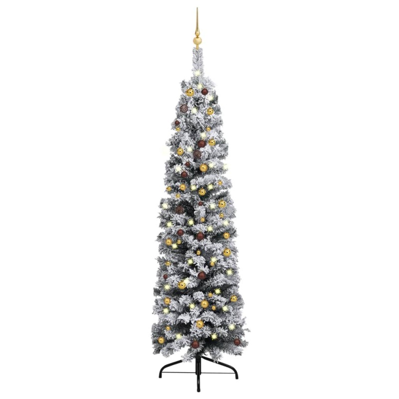 Künstlicher Weihnachtsbaum Schlank mit LEDs & Kugeln Grün 240cm Künstlicher Weihnachtsbaum Schlank mit LEDs & Kugeln Grün 240cm