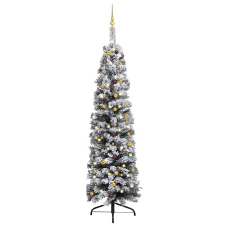 Künstlicher Weihnachtsbaum Schlank mit LEDs & Kugeln Grün 240cm