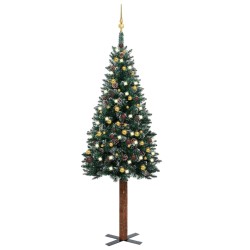 Weihnachtsbaum Schlank mit LEDs & Kugeln Grün 210 cm