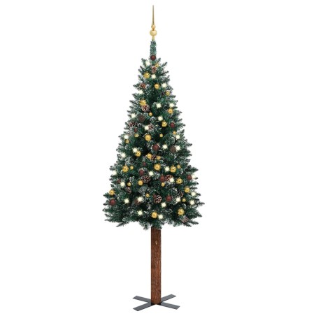 Weihnachtsbaum Schlank mit LEDs & Kugeln Grün 210 cm