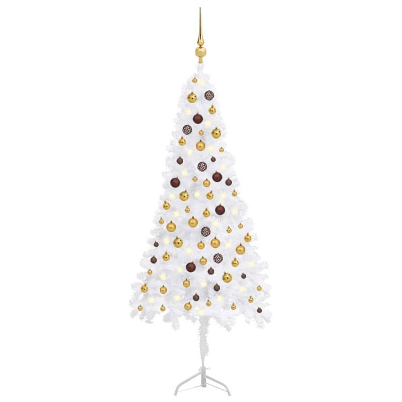 Künstlicher Eck-Weihnachtsbaum LEDs & Kugeln Weiß 180 cm PVC Künstlicher Eck-Weihnachtsbaum LEDs & Kugeln Weiß 180 cm PVC