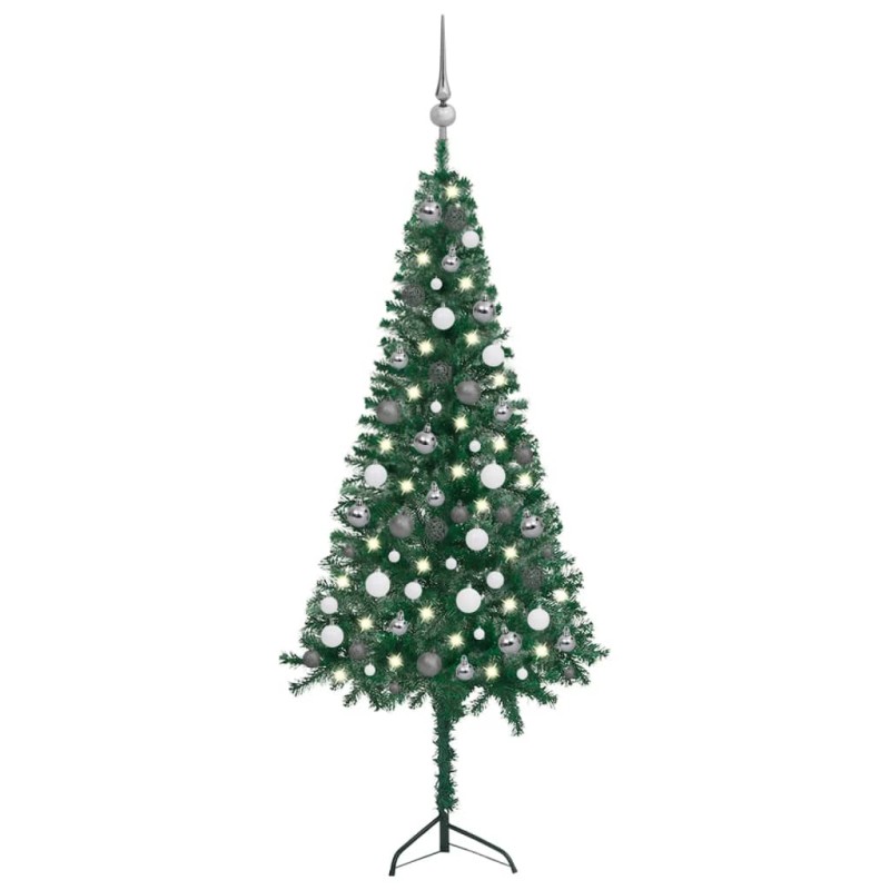 Künstlicher Eck-Weihnachtsbaum LEDs & Kugeln Grün 150 cm PVC Künstlicher Eck-Weihnachtsbaum LEDs & Kugeln Grün 150 cm PVC
