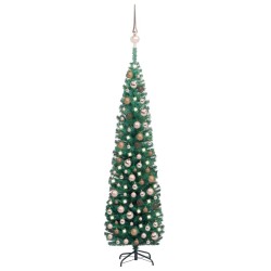 Künstlicher Weihnachtsbaum Schlank mit LEDs & Kugeln Grün 240cm