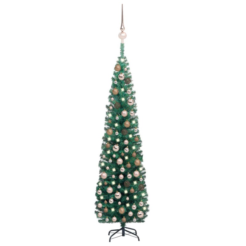 Künstlicher Weihnachtsbaum Schlank mit LEDs & Kugeln Grün 240cm Künstlicher Weihnachtsbaum Schlank mit LEDs & Kugeln Grün 240cm