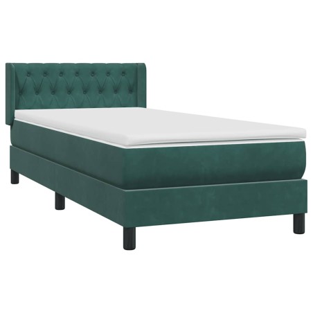 vidaXL Boxspringbett mit Matratze Dunkelgrün 90x220 cm Samt