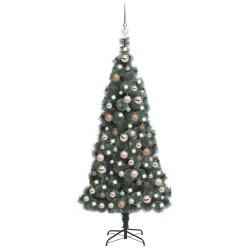 Künstlicher Weihnachtsbaum LEDs & Kugeln Grün 150 cm PVC & PE
