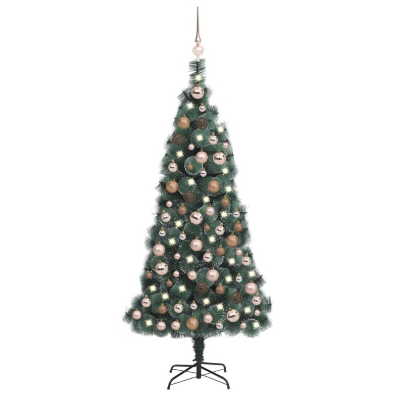 Künstlicher Weihnachtsbaum LEDs & Kugeln Grün 150 cm PVC & PE Künstlicher Weihnachtsbaum LEDs & Kugeln Grün 150 cm PVC & PE