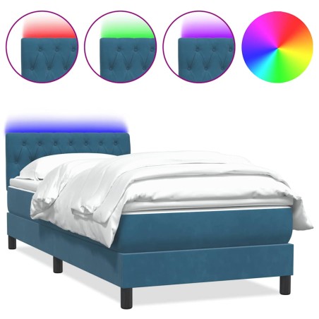 vidaXL Boxspringbett mit Matratze Dunkelblau 80x210 cm Samt