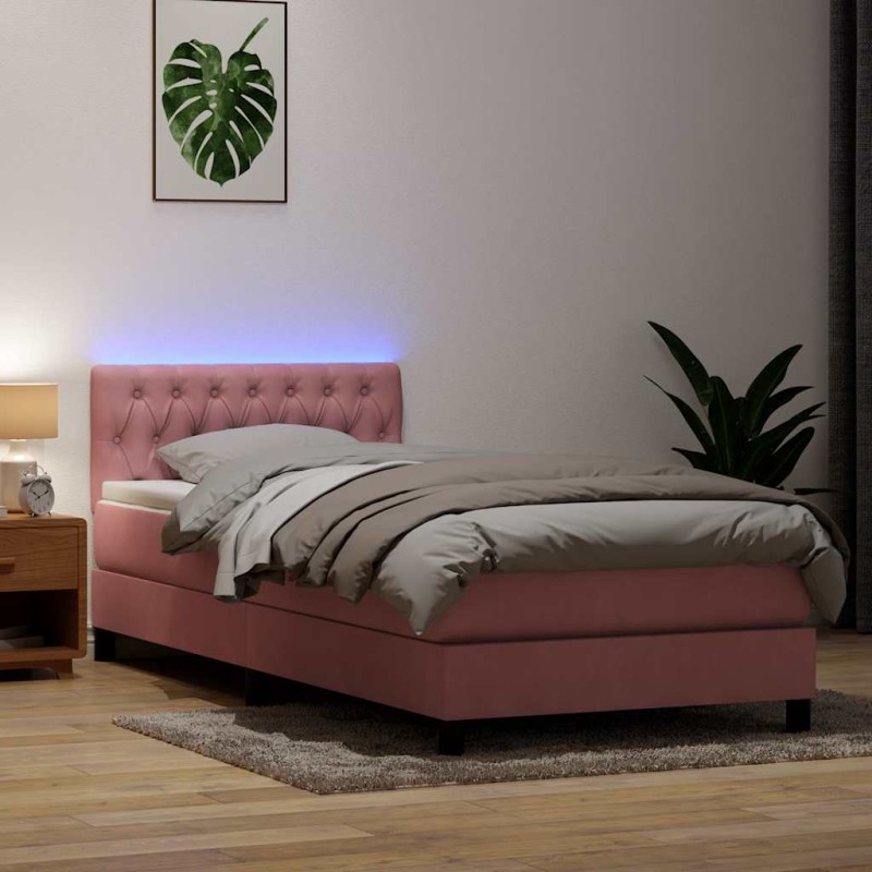 vidaXL Boxspringbett mit Matratze Rosa 90x210 cm Samt vidaXL Boxspringbett mit Matratze Rosa 90x210 cm Samt