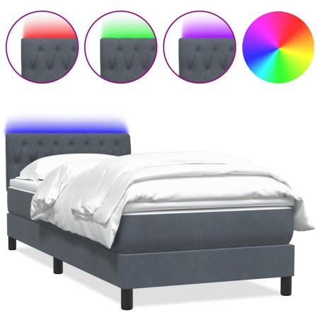 vidaXL Boxspringbett mit Matratze Dunkelgrau 80x220 cm Samt