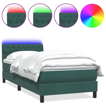 vidaXL Boxspringbett mit Matratze Dunkelgrün 80x220 cm Samt
